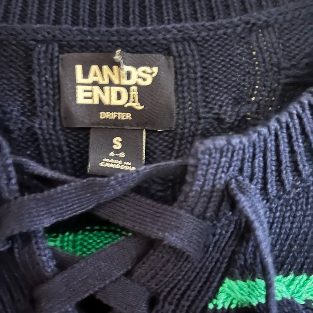 Lands' End/Women’s LS Navy, Green, White, Yellow Sweater, NWOT - Picture 4 of 5